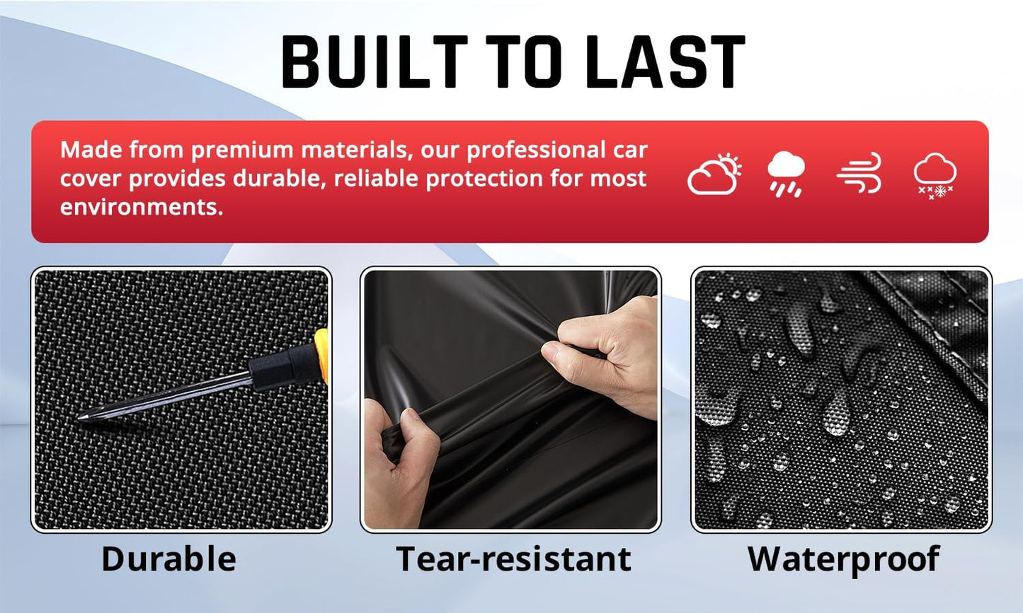 Sedan Car Cover Waterproof All Weather Protection with Red Stripe Design,Outdoor Car Cover Universal Fit Lincoln MKZ, Chrysler 300, Tesla Model S, Cadillac CTS CT5, Dodge Challenger Charger