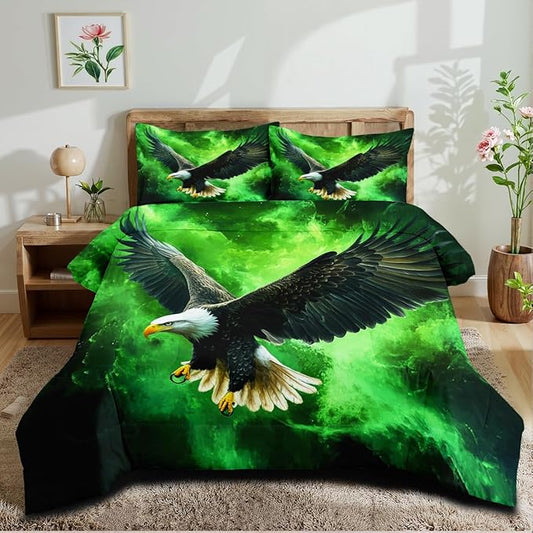 Black Eagle Comforter Set Queen Size Cute Animal Bedding Set Aesthetic Comforters Soft Lightweight Microfiber Comforter Sets for All Season