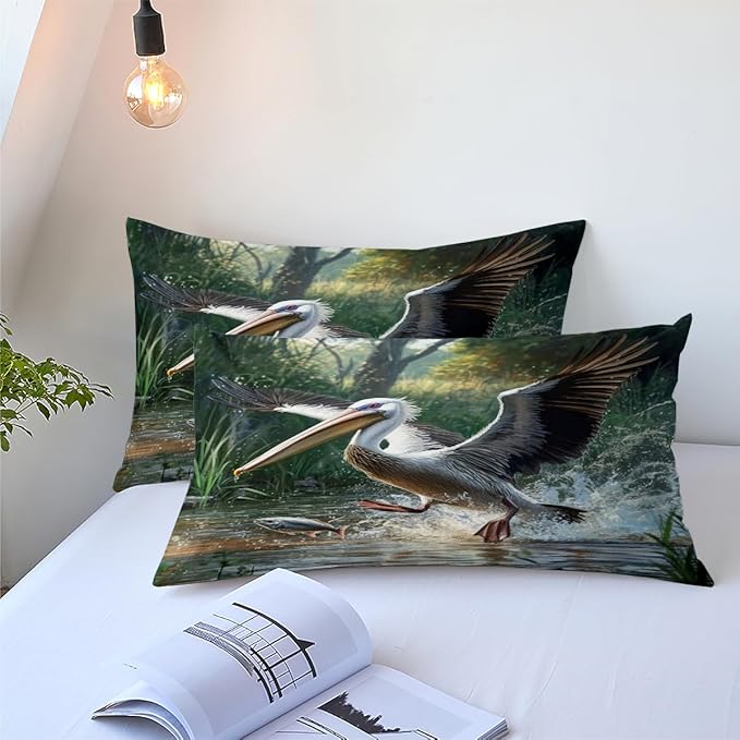 Wildlife Theme Comforter Set Twin Modern Bedroom Decor Bedding Set Funny Aesthetic Animal Bedding Nature Bird Fish Pattern Bed Set with 1 Pillowcase Soft Microfiber