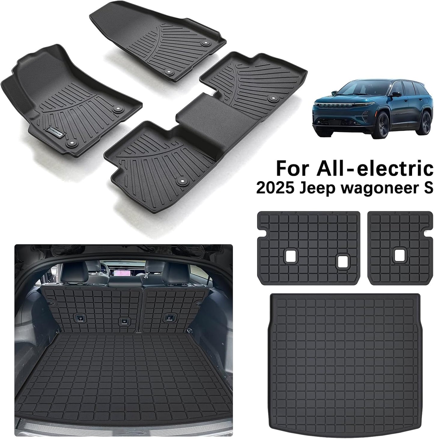 Floor Mats & Trunk Mat for 2025 Jeep Wagoneer S 4xe EV with Backrest Mat TPE All Weather Protection Car Floor Liners with Cargo Liners Accessories