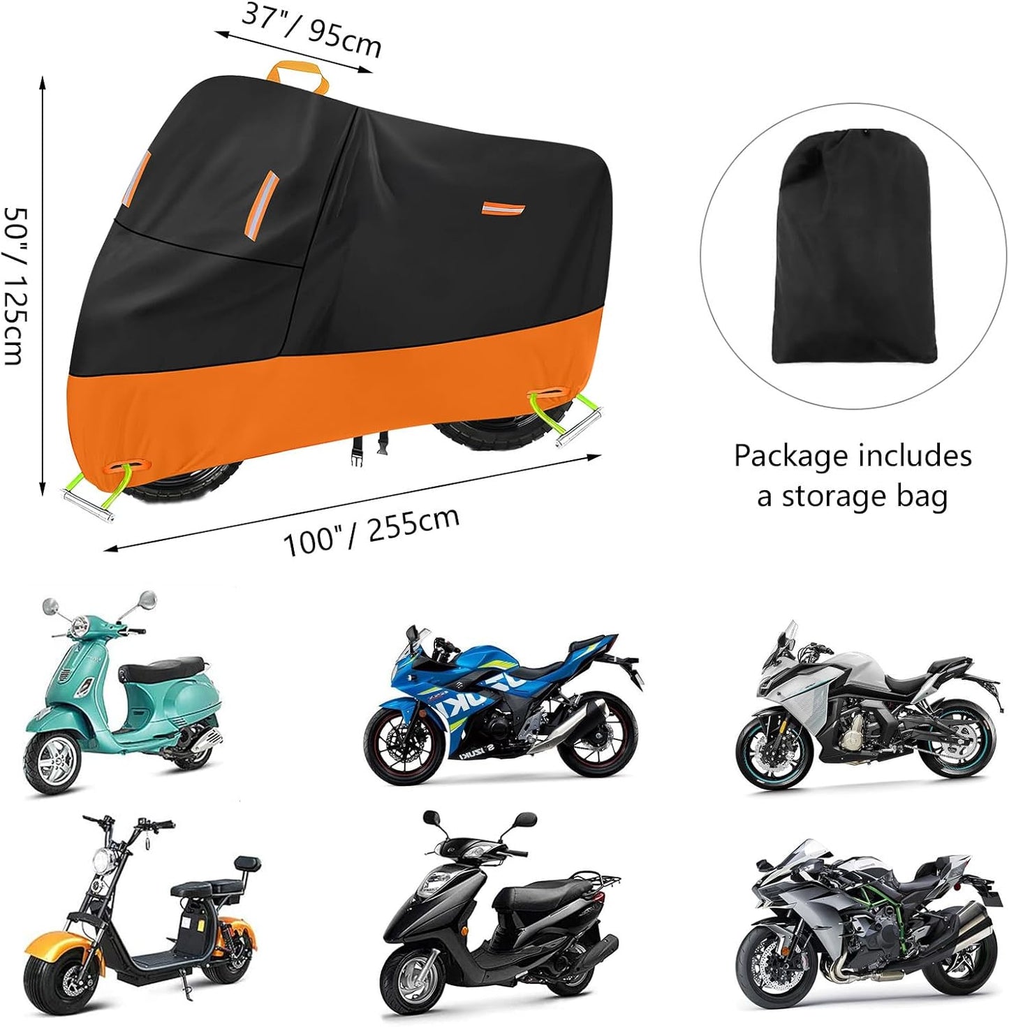 Harley Motorcycle Cover Waterproof Outdoor 300D Oxford Heavy Duty Oxford All Season Sun Protection Fit up to 100 inch Dirt Bike Fat Boy Fat Bob Honda Africa (XXXL: 96" x 37" x 50")