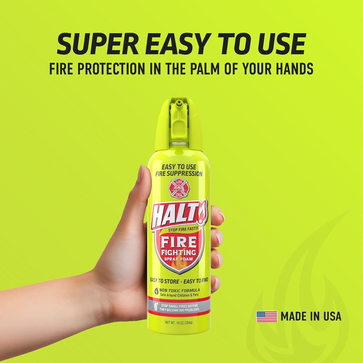 HALT! Fire Fighting Foam Spray – Non-Toxic, PFAS Free, Easy to Use, Store & Find in Emergency – Compact & Portable – Ideal for Home, Kitchen, Apartment, Car, BBQ, Tailgate – Made in USA (Single Pack)