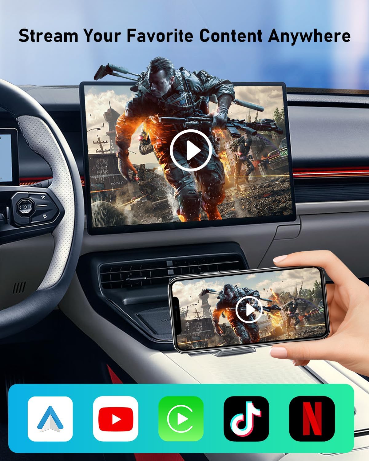 FAHREN Wireless CarPlay Adapter for iPhone& Android Auto, Support Netflix/YouTube, Mini Android Auto Wireless Adapter, Plug & Play,Only Fit with The 2018+ Cars with OEM Wired CarPlay