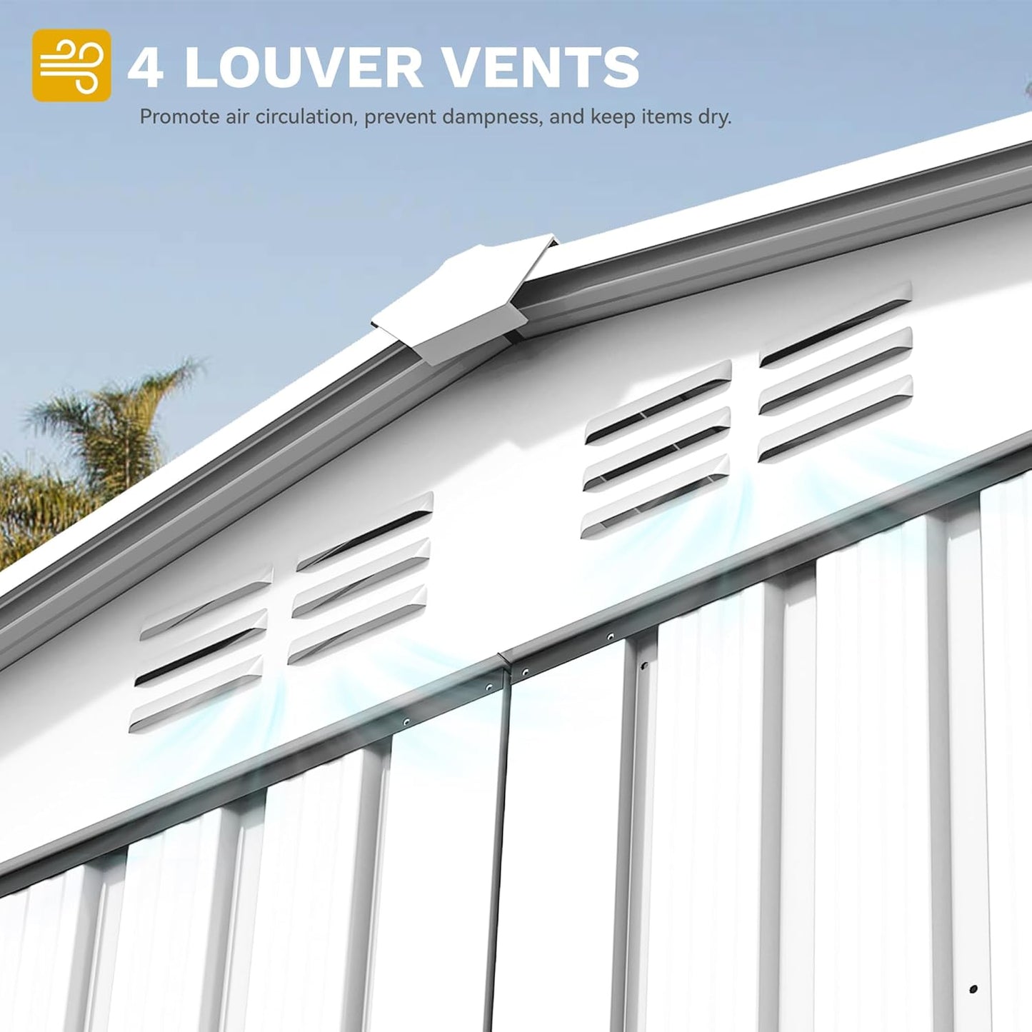 DWVO 6x4ft Storage Shed for Outdoors, Metal Sturdy Weatherproof Tool Locker with Secure Door and Ventilation for Equipment, Mowers, Bikes, Outdoor Spaces, White