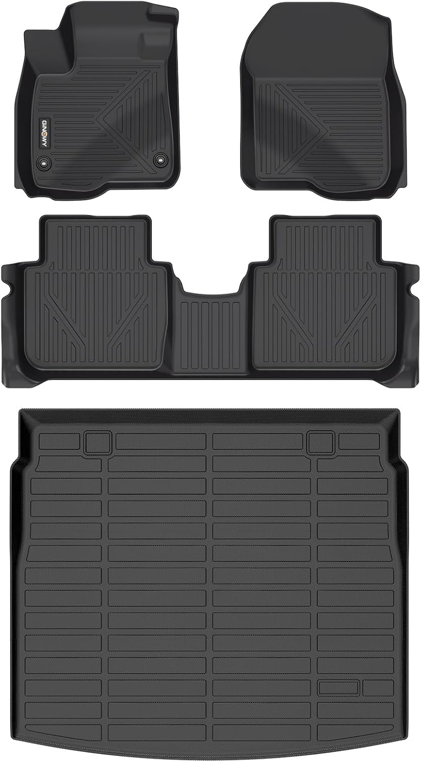 GINOWY-Floor Mats & Cargo Liner for Honda CRV 2023 2024 2025 2026 (Include Hybrid) TPE All Weather 2024 CRV Hybrid Car Mats Non-Slip Trunk Mat 2025 CR-V Floor Liners Waterproof Accessories Mats Black