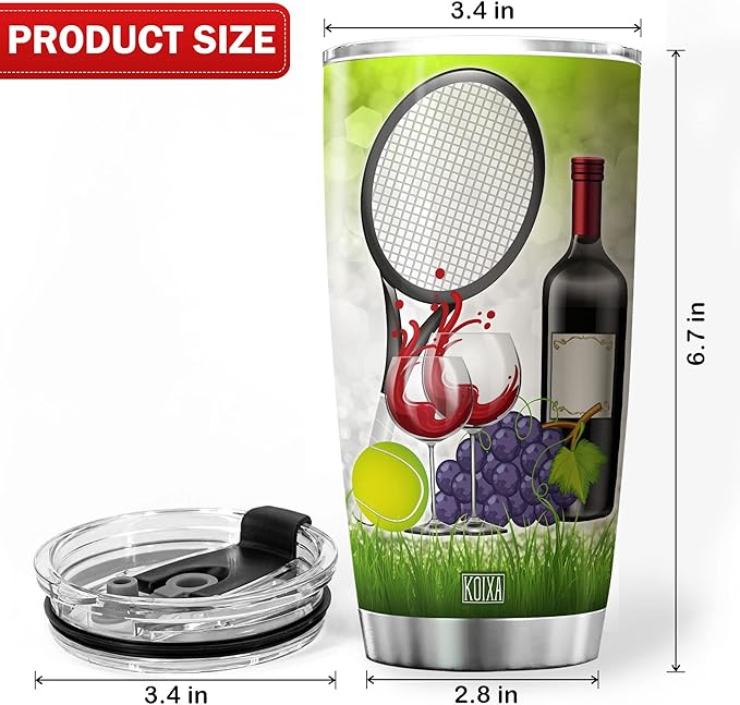 Tennis And Wine Stainless Steel Tumbler 20oz Funny Saying Coffee Cup With Lid Sport Enthusiast Tennis Lover Gift For Women Red Wine Themed Birthday Gifts Insulated Travel Mug