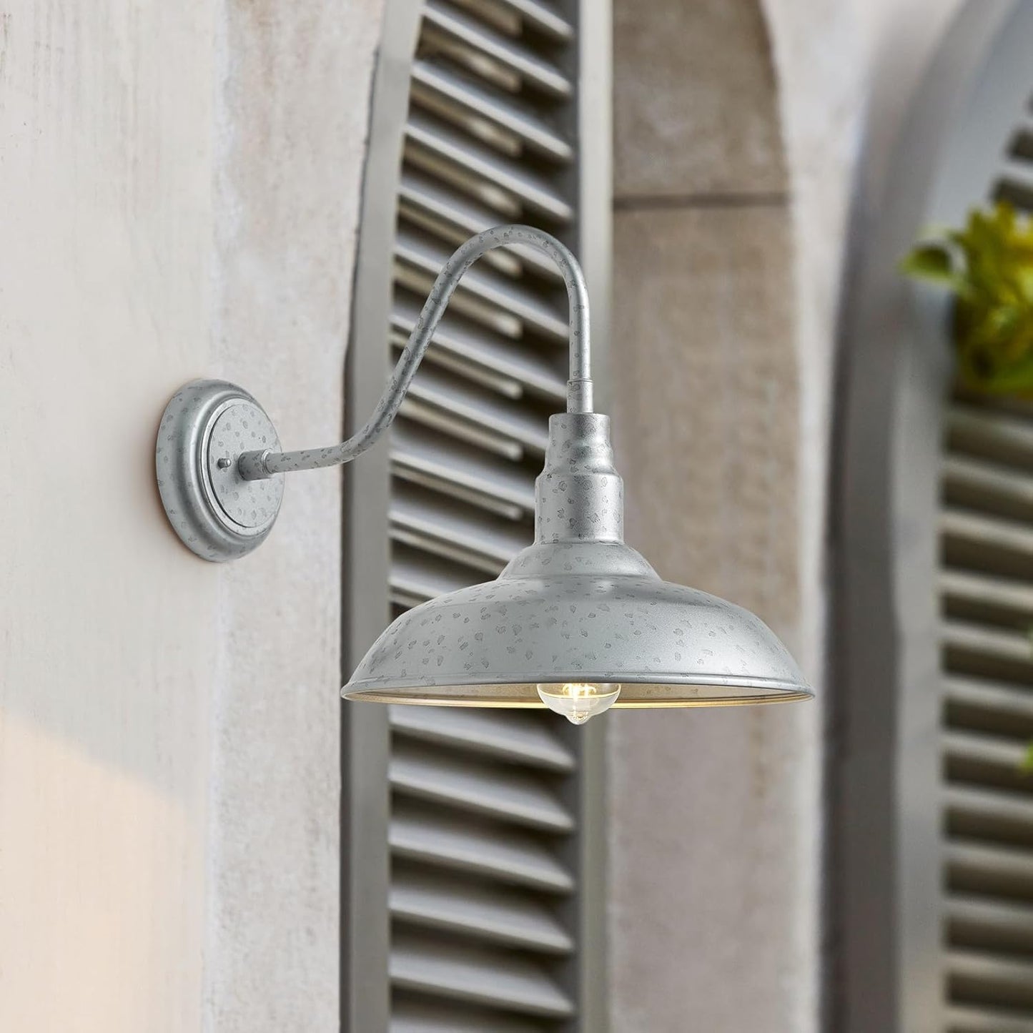 10'' Dome Outdoor Gooseneck Barn Light, Galvanized Steel Exterior Wall Lantern Farmhouse Style Outdoor Porch Wall Sconce for Patio, Yard, Garage 1 Pack Gooseneck Lighting Fixture, LM2201-SV