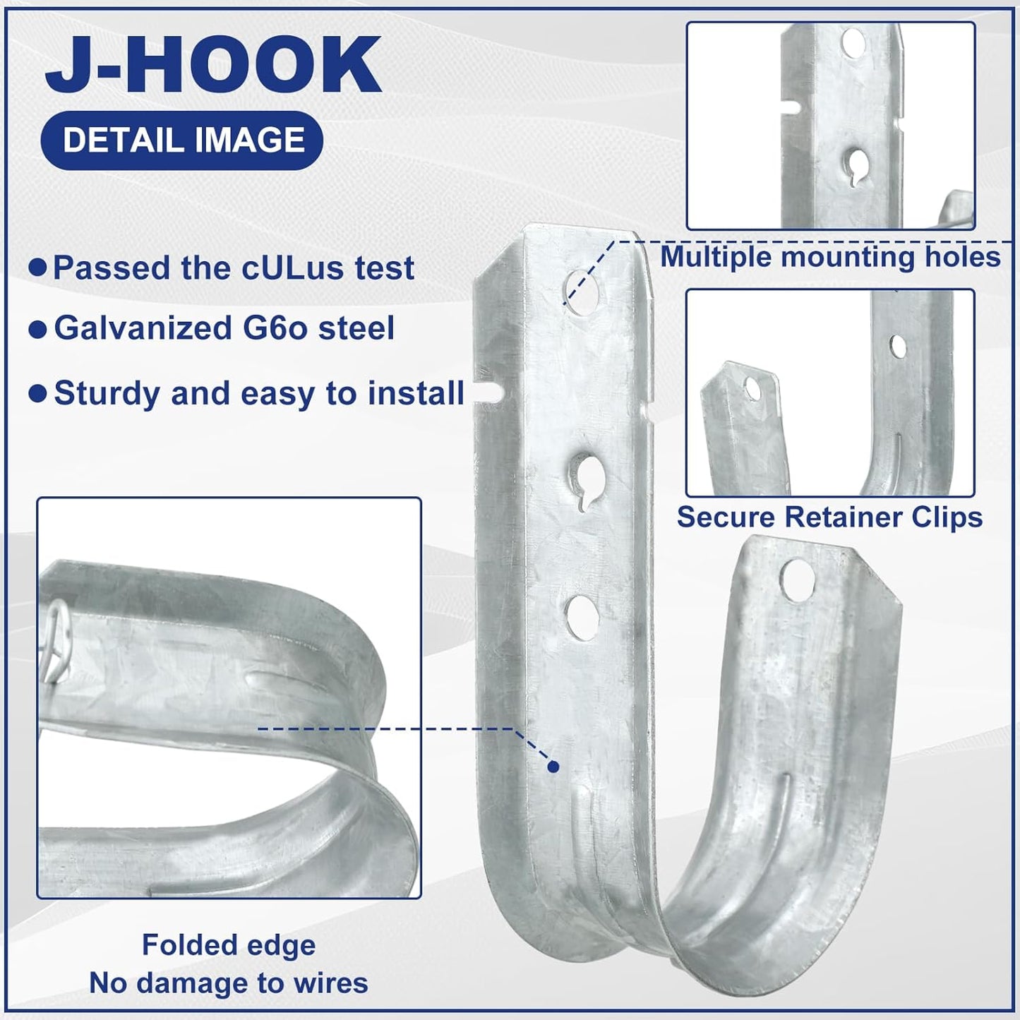 Gisafai 100 Cable Support J Hook, Cable Hooks for Hanging, Heavy Duty Metal Hooks for Wire Management, G60 Galvanized Steel (1/5-16 Inch)