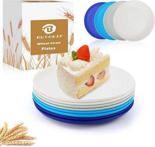 Small Plates 6 Inch, Dessert Plates Set of 8 Wheat Straw Plates Small Plates, Plastic Plates Reusable Dishwasher and Microwave Safe Plates, Mini Plates for Snack, Appetizer - Aqua Series