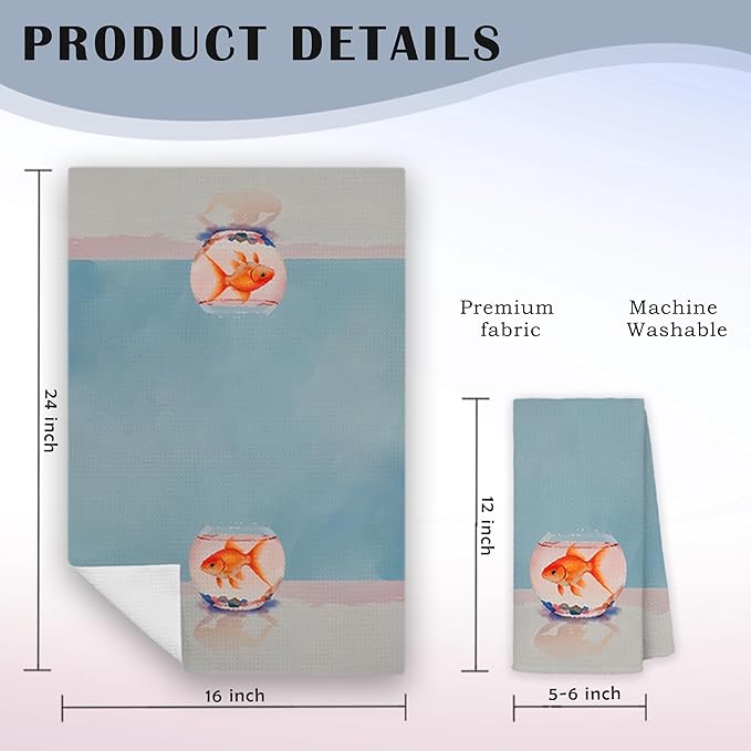 Watercolor Goldfish Tank Kitchen Towels, Fish Lover Gifts Hand Towels for Bathroom Kitchen, Coastal Beach Ocean Goldfish Decorative Dish Towels Drying Cloth, 16x24 Inch