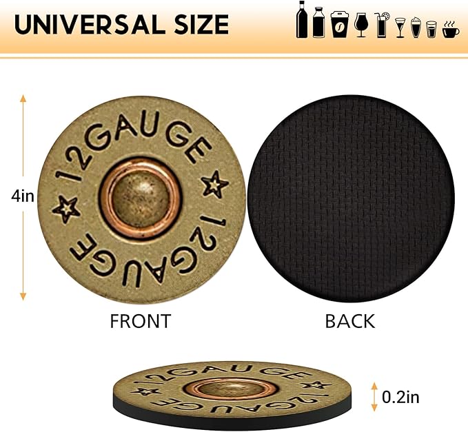 Swooflia Coasters for Drinks Coffee Table, 12 Gauge Vintage Bronze Silicone Absorbent Cup Coaster Set Housewarming Kitchen Home Wooden Desk Office Bar Tabletop Decor 6 Pack