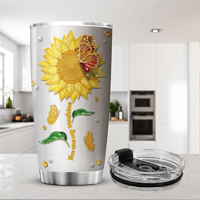 ZOXIX Mom Nutrition Facts Tumbler Sunflowers Butterfly Jewelry Style Funny Mothers Day Gift Ideas Stainless Steel Cup With Lid 20oz Mimi Mama Gifts For Birthday Sunflower Tumblers