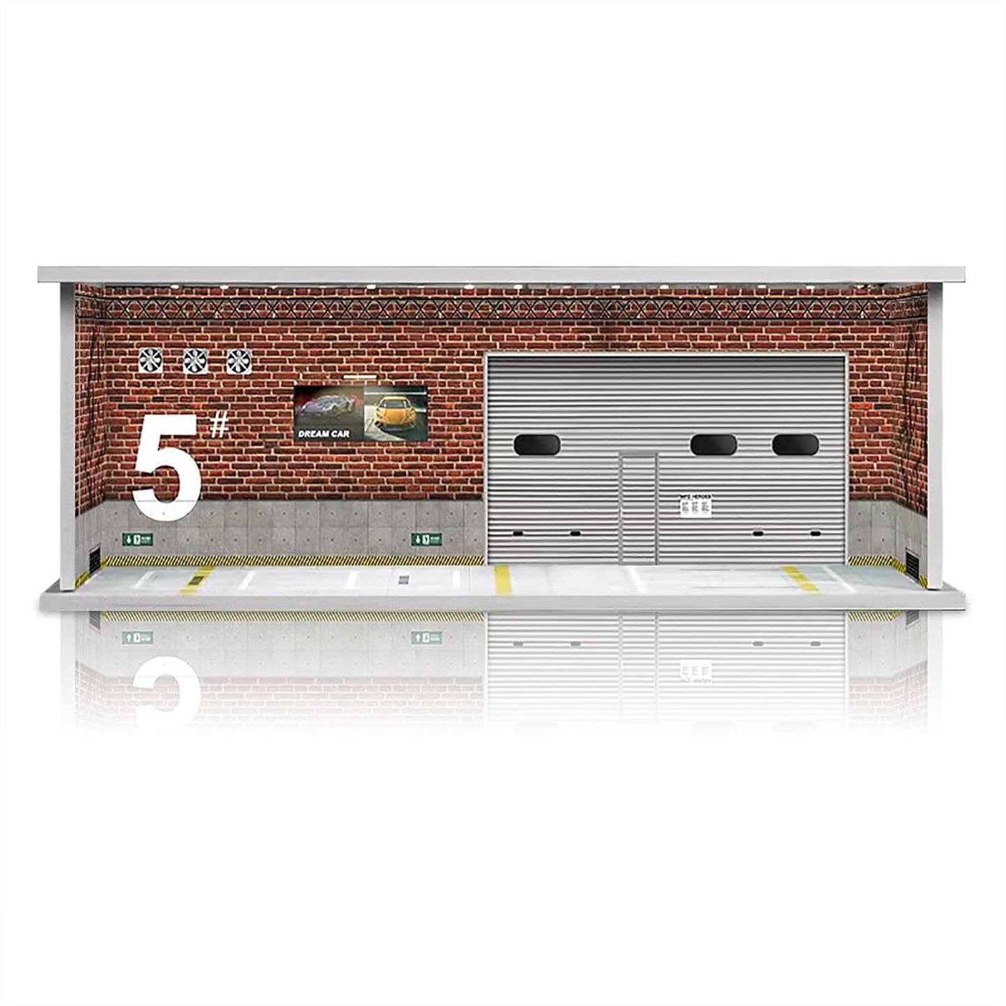 Display Case for Hot Wheels: Stackable Parking Garage for 1/64 Scale Matchbox Toy Car, FoamBoard Storage for Monster Trucks with LED Light and Acrylic Cover, Red Bricks