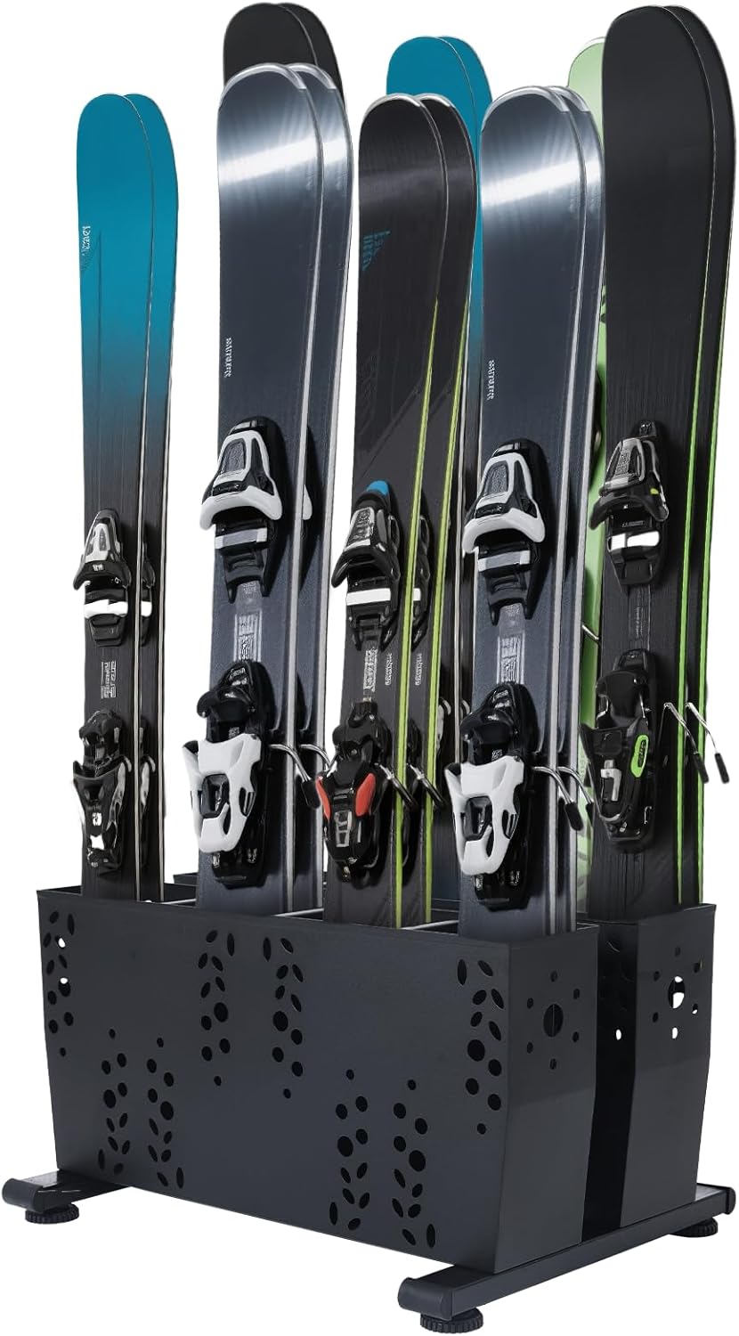 Freestanding Ski Storage Rack for 4 Pairs, Floor Stand Ski Organizer Rack, Heavy Duty Alloy Steel Ski Holders Ski Organizer, Freestanding Ski Organizer for Garage Basement