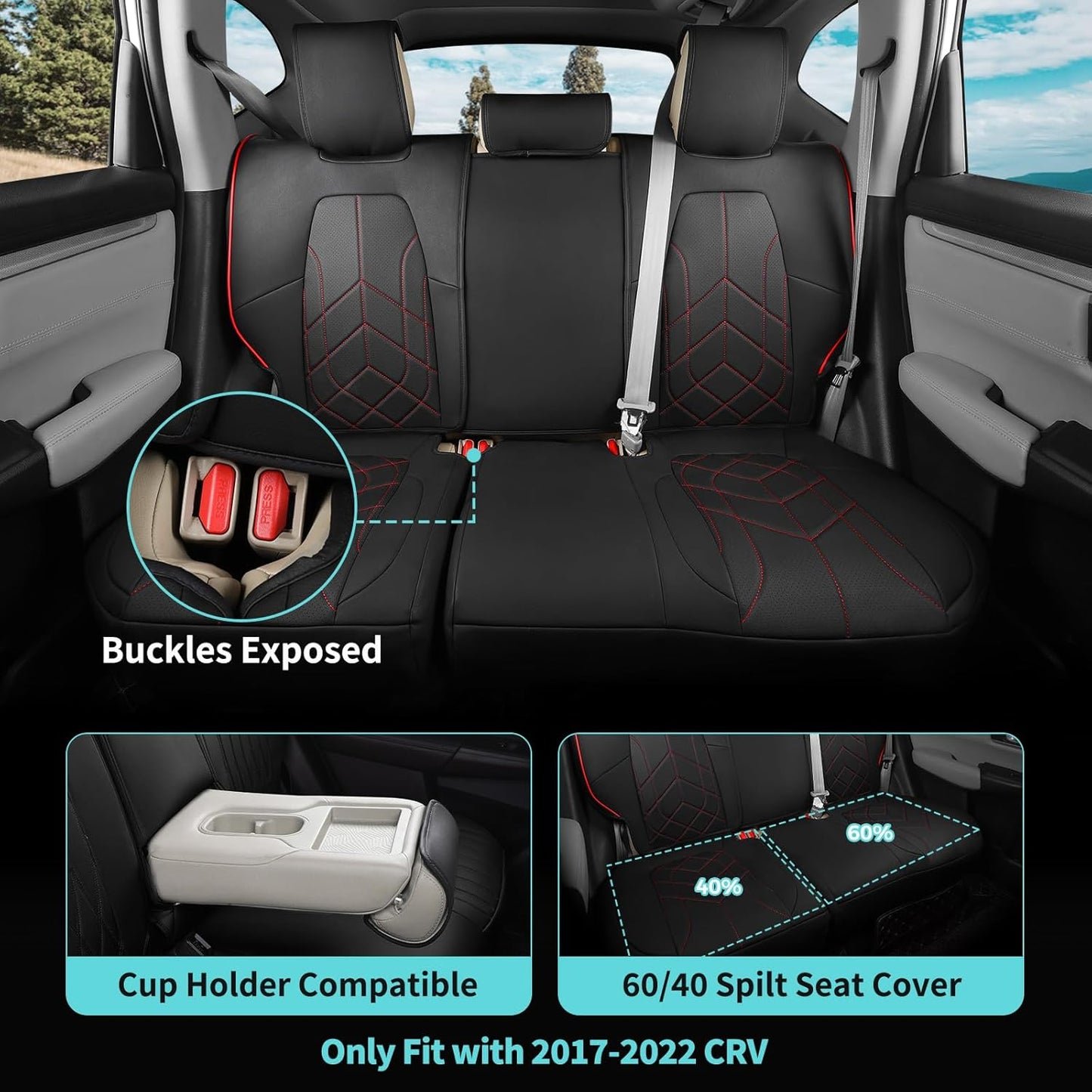 for Honda CRV Seat Covers Custom Fit 2017-2022 EXL EX LX Sport,Touring,Hybrid - Luxury Waterproof Leather Car Seat Covers Full Set - BlackRed