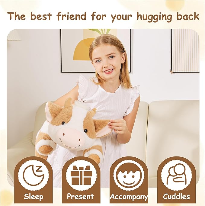 Weighted Stuffed Animals Cow - 20.5" Cute Toy Pillow Plushie Gifts for Kids Boys Girls & Adults, 3 lbs Ultra-Soft Washable Plush Pillowfort