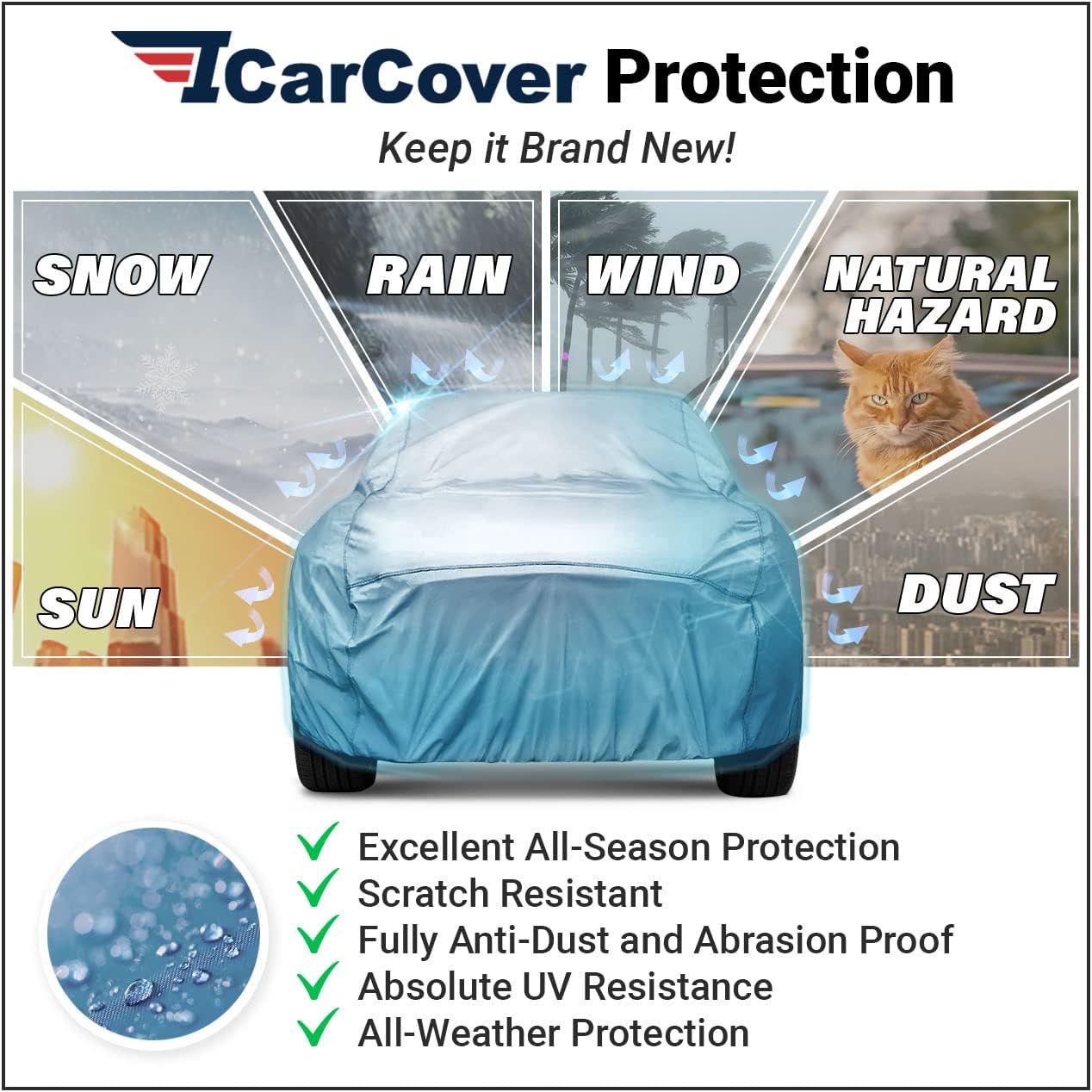 iCarCover Premium Car Cover for 1982-1991 Pontiac 6000 2-Door, 4-Door Heavy Duty Waterproof All-Weather Automobiles Custom Fit Indoor Outdoor UV Snow Protection Covers with Straps and Bag