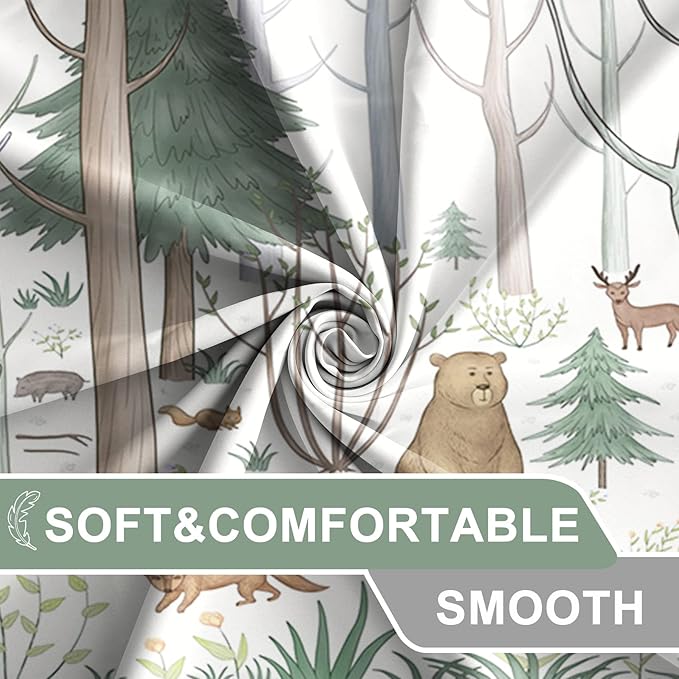 AWERT Cute Shower Curtain with Hooks Green Forest Shower Curtain with Wild Animals Bear Moose Deer Fox Deor Bathroom 72x78 inch