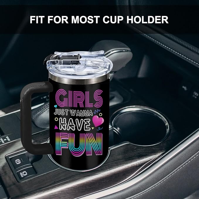 WWHSAl Girls Just Wanna Have Fun Neon Girl Tumbler 40oz with Handle, Funny Girls Night Bachelorette Party Slumber Party Pajama Partys Coffee Cup Trendy Gift for Teen Girl Birthday