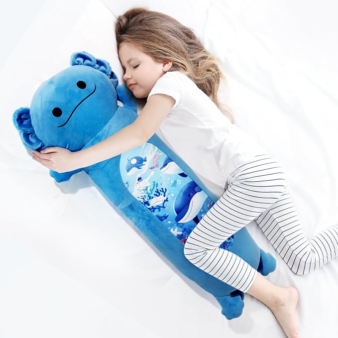 22” Long Axolotl Plush Body Pillow, Cute Blue Ocean Axolotl Stuffed Animals, Salamander Squishy Soft Plushies Toy, Gifts for Kids Girls and Boys, Birthdays Easter ﻿
