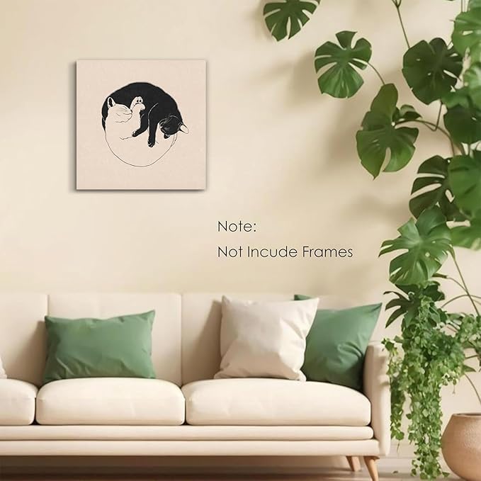 Black And White Cat Poster Vintage Cat Portrait Pictures Wall Decor Funny Cute Animals Painting Prints Aesthetic For Living Room Bedroom Bathroom Artwork Unframed Wall Art 16x16inch