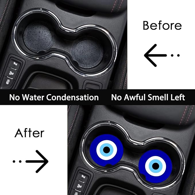 Car Coasters for Cup Holders,2 Pack Blue Evil Eye Car Cup Holder Coasters,2.75" Universal Size Anti Slip Rubber Mat,Automotive Cup Holder Decal Decor Accessories,Evil Eye Gifts for Men,Women Mom