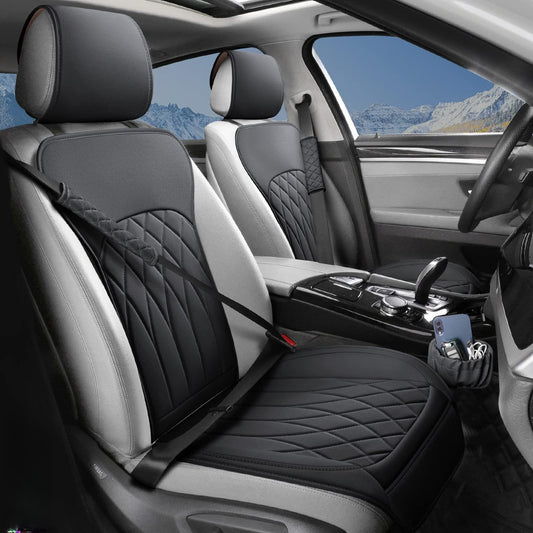 2 Pack Leather Front Car Seat Covers, Universal Sideless Car Seat Protectors with Storage Pocket and Seat Belt Pads, Waterproof Automotive Seat Cover for Cars Trucks SUV(Black)