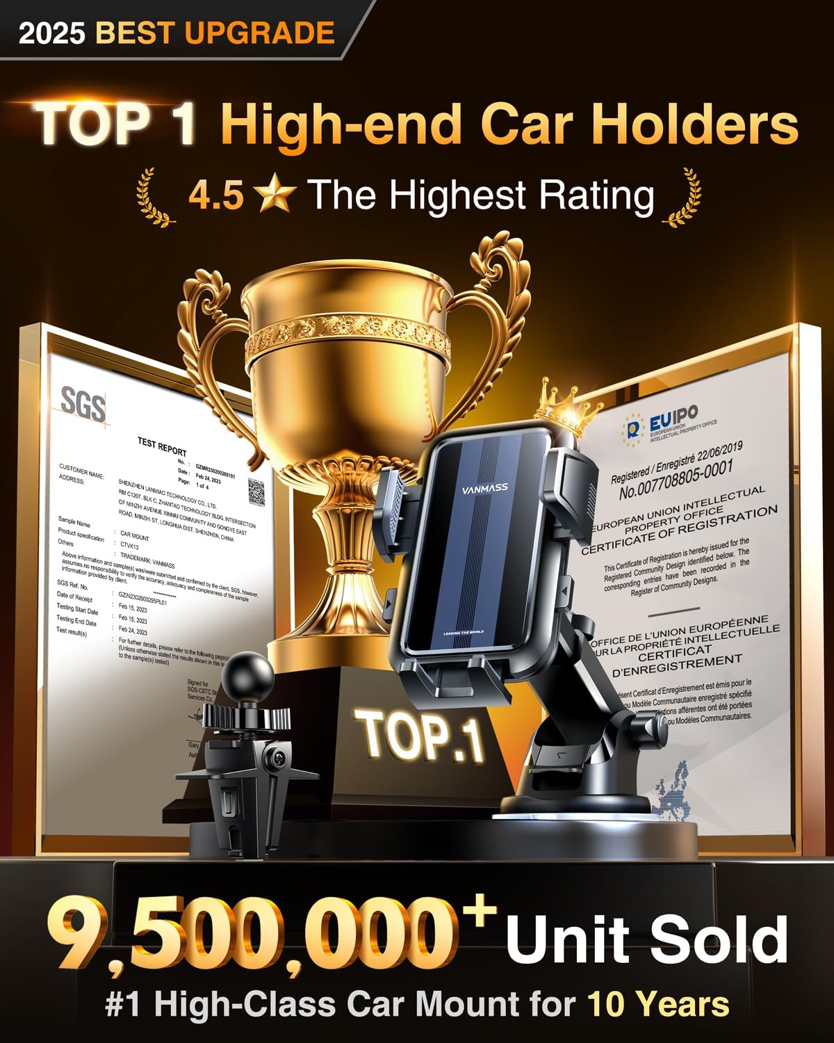 VANMASS 2025 Upgraded Car Phone Mount, [85+ LBS Strongest Suction] Patent Safety Cell Phone Mount Windshield Dashboard Vent Truck Accessories Stand Cradle for iPhone 16 Pro Max 15 14 13 Android