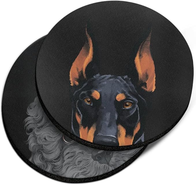 WIRESTER, Black Rust Doberman Pinscher Dog, Black Toy Poodle Design Absorbent ROUND Fabric Felt Neoprene Car Coasters for Drinks (2.87 inches), 2pcs Set