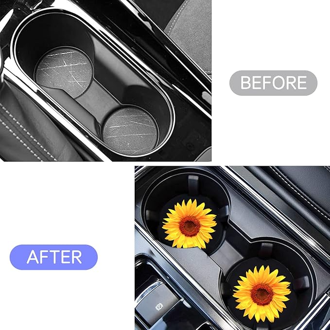 Sunflower Car Cup Holder Coaster 2PCS 2.75" Universal Silicone Auto Cup Holder Insert Coasters Car Interior Accessories Coasters by FLYEEGO