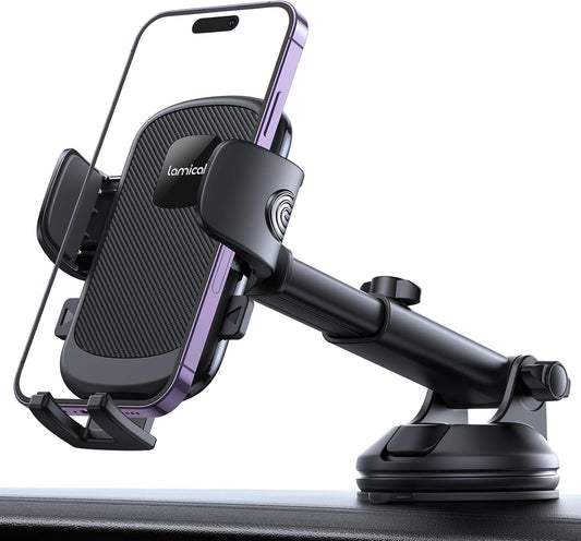 Lamicall Cell Phone Holder Car - [Ultra 70LBS Suction] Phone Mount for Car Quick Release Adjustable Car Phone Holder Mount Dashboard for iPhone Smartphone (Dark Grey)