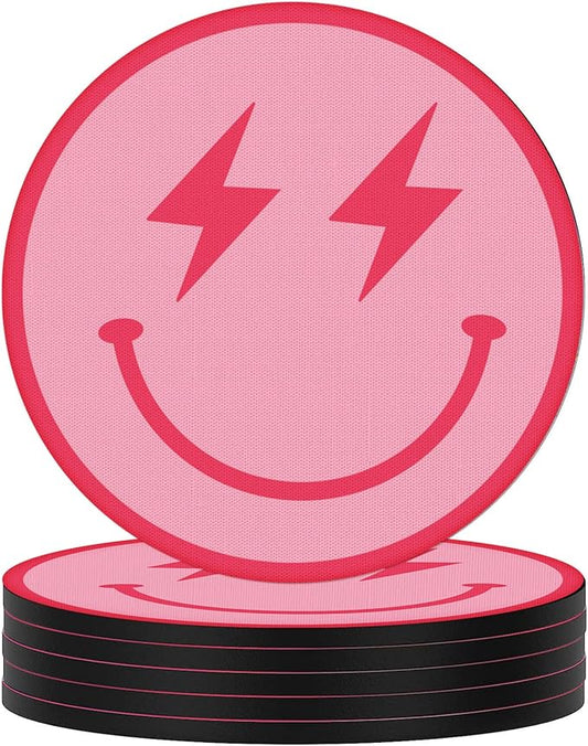 Swooflia Coasters for Drinks Coffee Table, Smile Face Cute Silicone Absorbent Cup Coaster Set Housewarming Kitchen Home Wooden Desk Office Bar Tabletop Decor 6 Pack