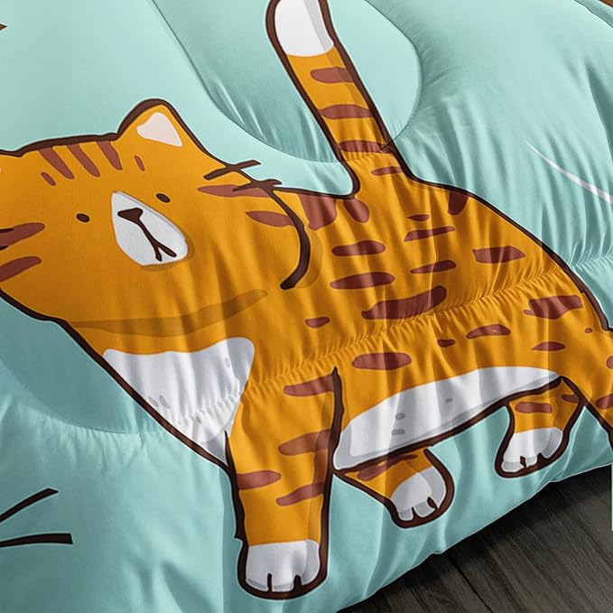 BSNTHO Cat Comforter Set for Girls Boys Cat Lover Gifts Bedding for Kids Cute Kitten Pattern Bedding Set Full Size Bedroom Decor (1 Comforter + 2 Pillowcases) Soft Lightweight