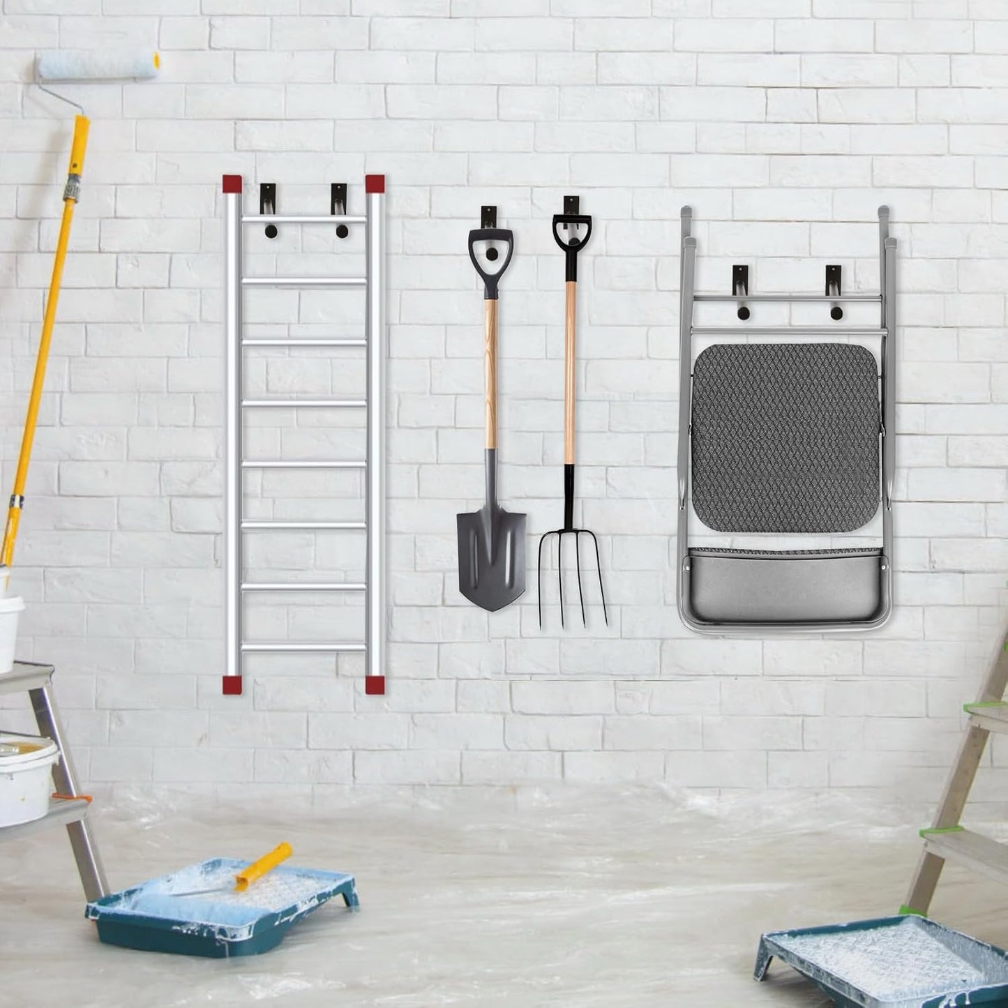 Garage Storage Mechanism Wall Mounted, Folding chair storage rack,Garden Tool Rack Manager Heavy-Duty Folding Chair, Suitablefor Car Tires, Ladders, Chairs, Strollers (Black (3-pack))