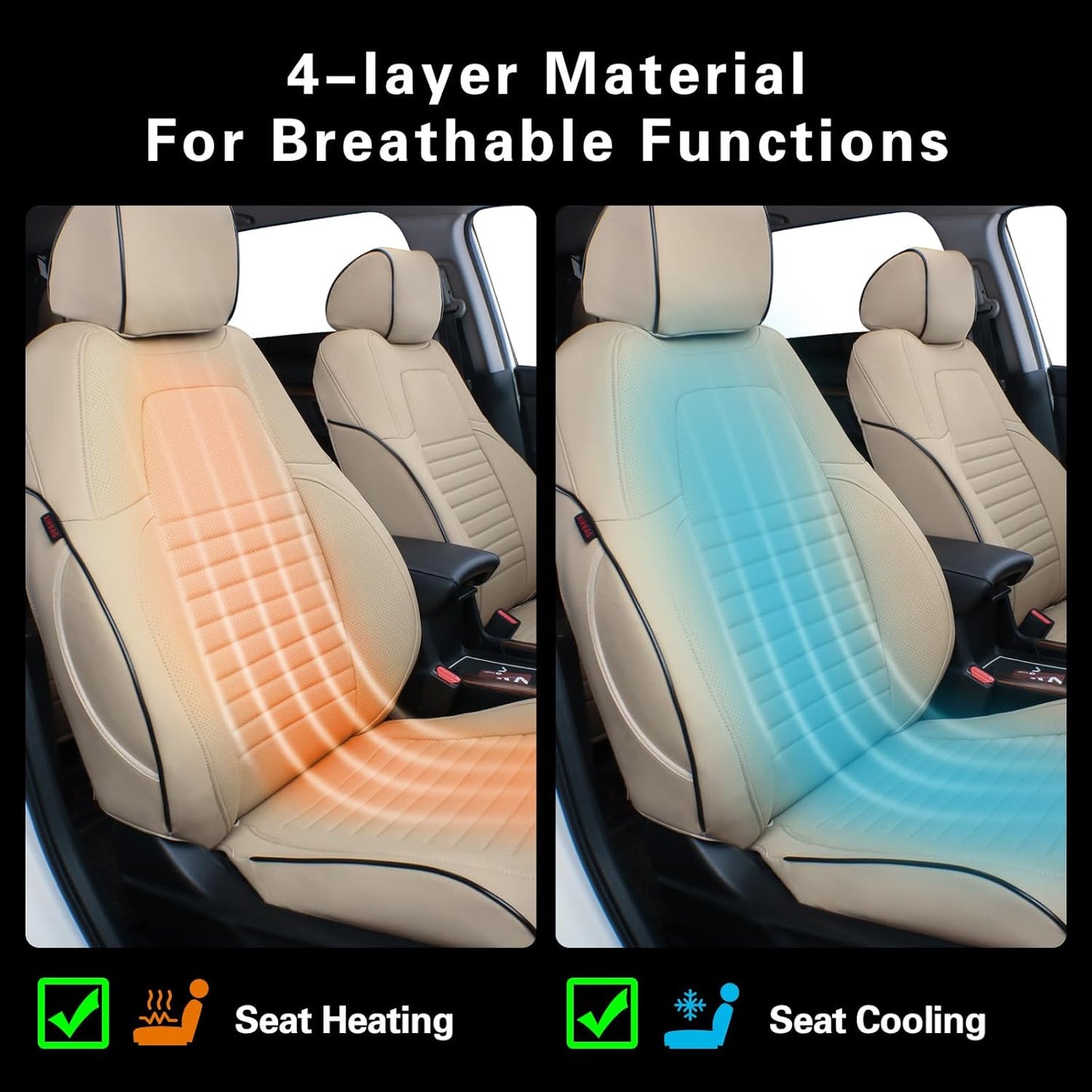 EKR Accord Seat Covers Full Set Custom for Honda Accord Base,EX-L,Touring 2014 2015 2016 2017 (Hybrid),Reat Row W/Solid Backrest & Armrest,Leather Seat Cover for Trucks,Automotive Seat Covers(Beige)