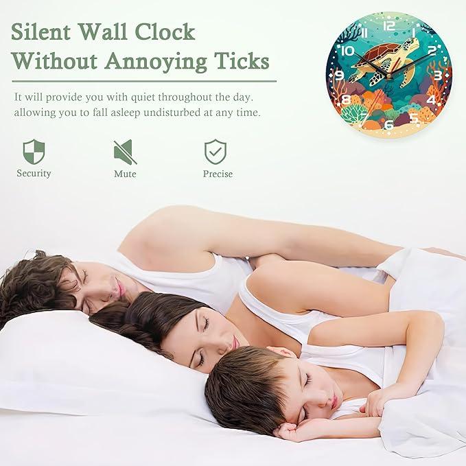 Wall Clocks Battery Operated,Sea Turtle Clock for Living Room,Decorative Wall Clock for Living Room, Bedroom, Bathroom and Kitchen,10 Inch