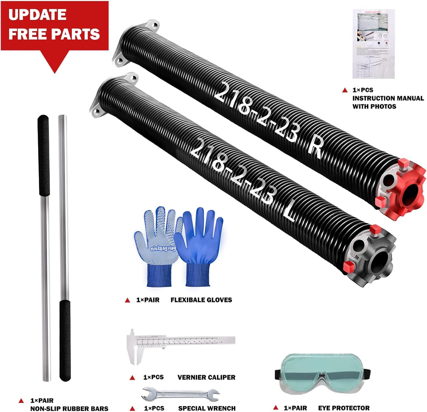 2" Garage Door Spring, Garage Door Spring Replacement,Torsion Springs for Garage Door Set Includes Left Right Door Springs, with Non-Slip Winding Rods for DIY Spring Replacement (0.218x2''x24'')