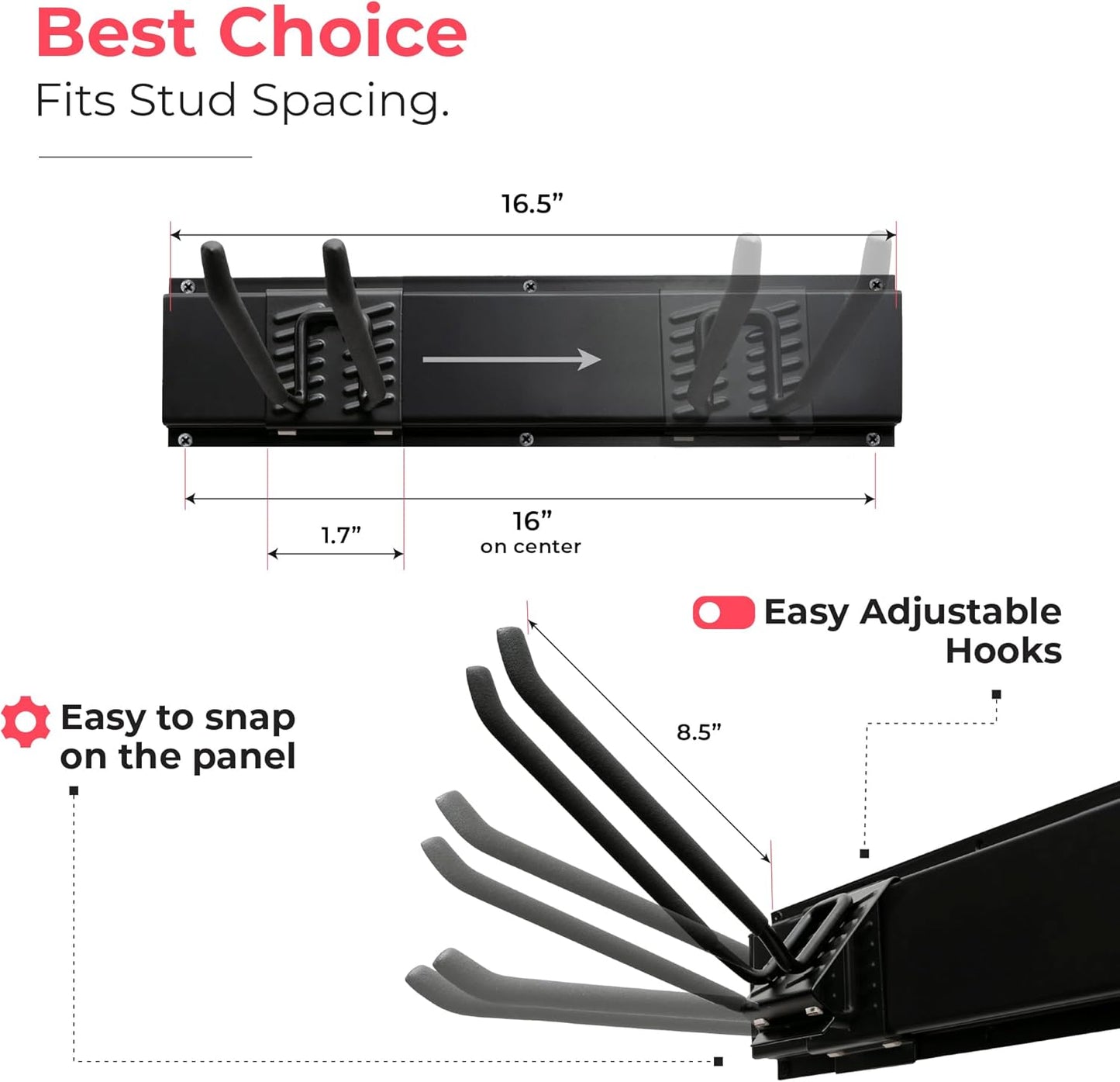 Garage Tool Organizer Wall Mount - 96 inches - Sturdy Storage Rack with Adjustable Hooks, Anti-Rust - Easy Installation, 600lbs Capacity - Garden Tool Organizer (06 Racks & 12 Hooks)