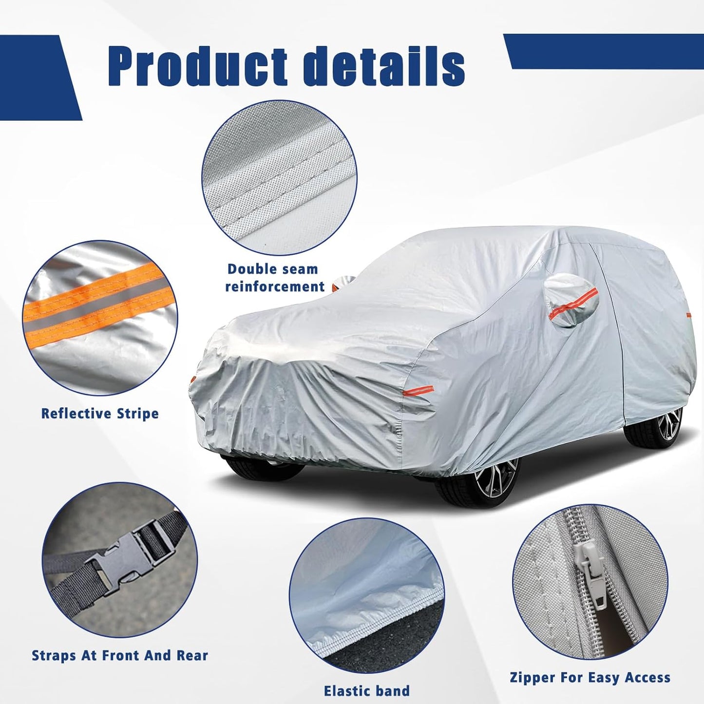 Kayme 6 Layers SUV Car Cover Custom Fit for Acura MDX (2001-2025) Waterproof All Weather for Automobiles, Outdoor Full Cover Rain Sun UV Protection.Silver
