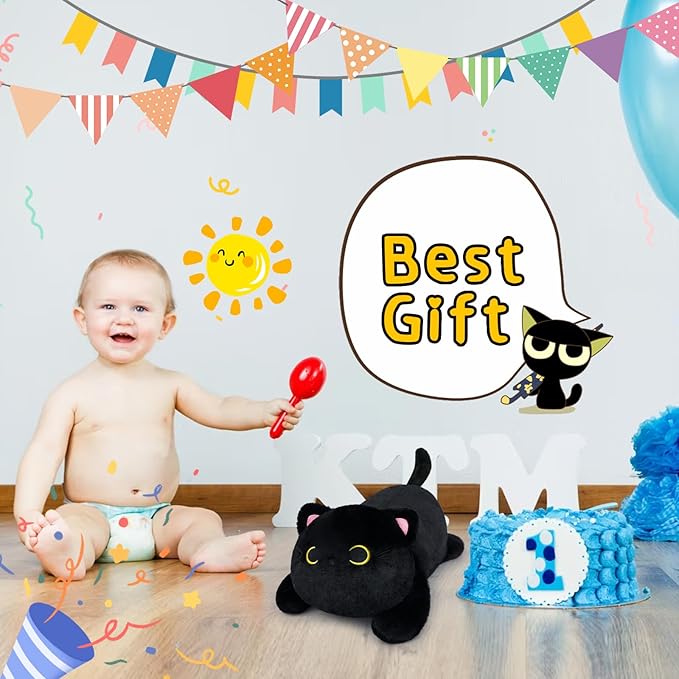 Weighted Stuffed Animals - Weighted Black Cat Plush,18in Weighted Cat Stuffed Animal,Cute Large Black Cat Plushie Soft Hugging Kitten Plush Pillow Toy Gifts for Kids Boys Girls