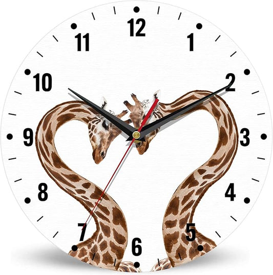 SPUNKER Clock for Bedroom,Giraffes Kitchen Wall Clock,Abstract Love Heart Clocks 10 Inch Silent Non-Ticking Wall Battery Operated for Living Room Bedroom Bathroom Laundry Room Decor
