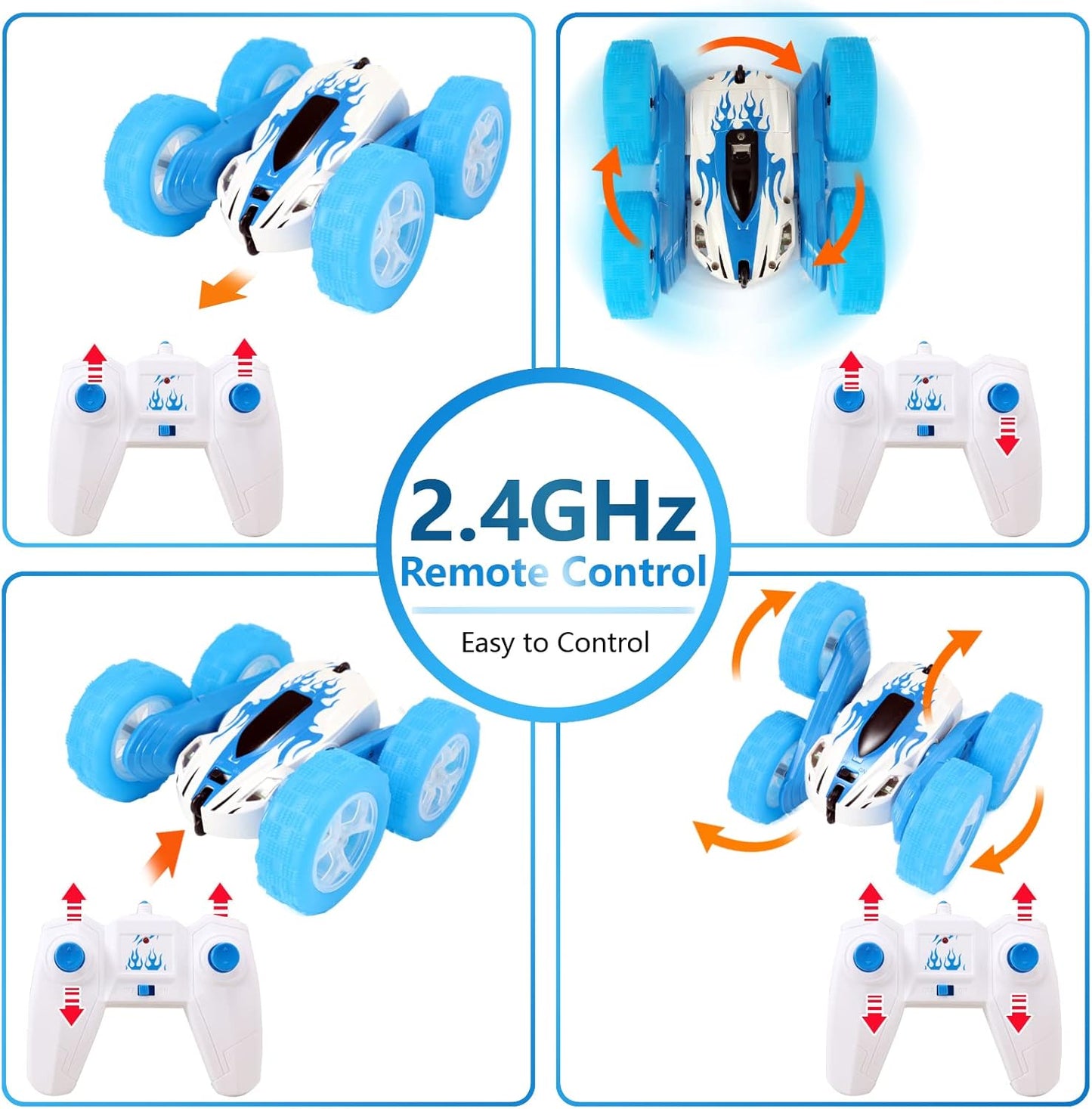 FREE TO FLY Remote Control Car For Boys: Kids RC Stunt Cars Toy with Headlights & WheelLights Double-Sided Driving 360°Flip Rotating Car Toys Gifts Presents for Boy Girls Age 6 7 8 9 10 11 12 Year Old
