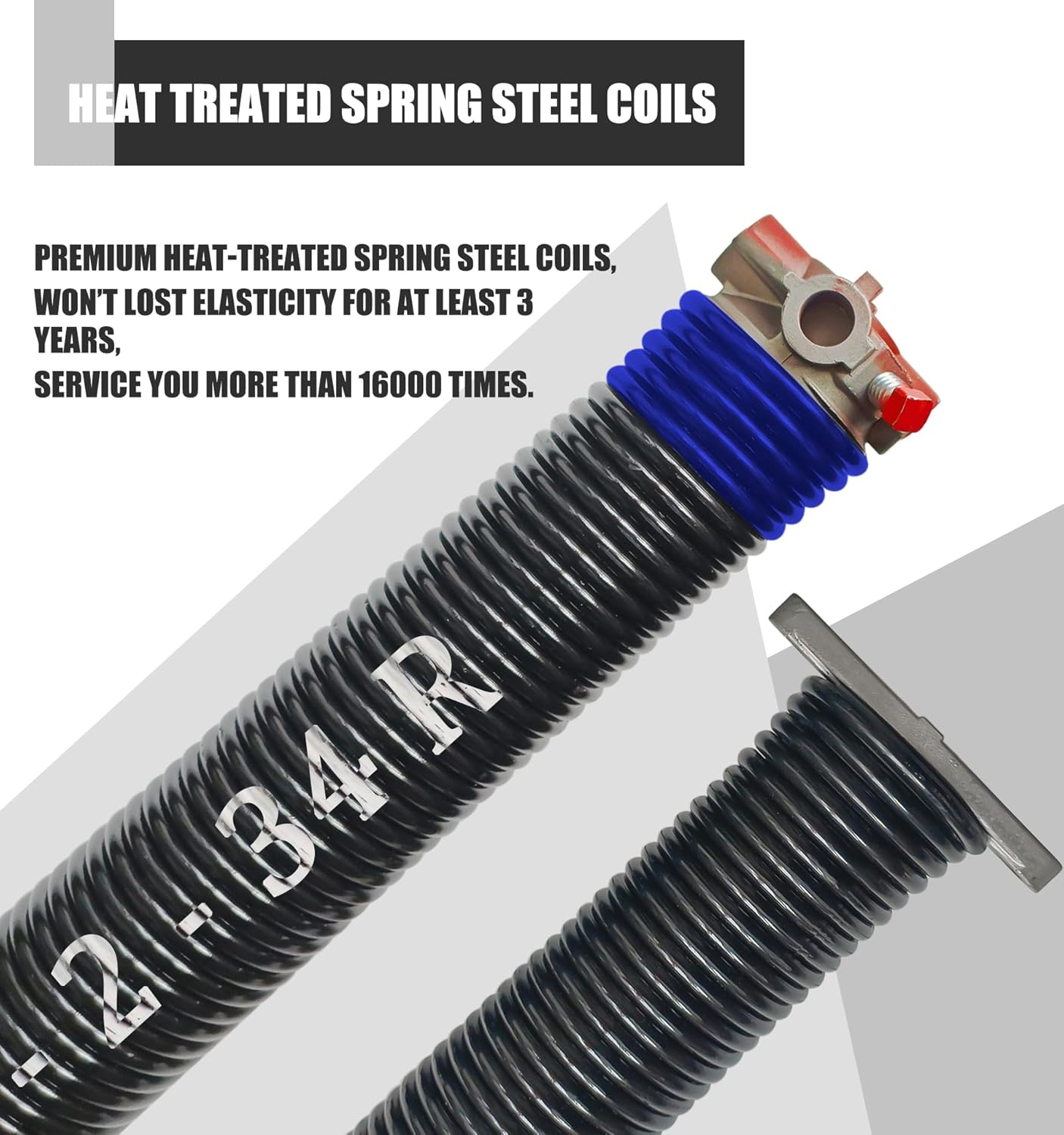 Garage Door Torsion Spring Set, Pair of 2" Electrophoresis Coated Garage Door Spring Replacement with 2 Non-Slip Winding Bars and Bearing, Minimum 16000 Cycles (.262x2x34")