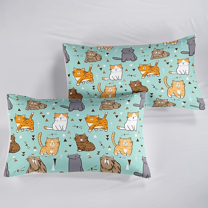 BSNTHO Cat Comforter Set for Girls Boys Cat Lover Gifts Bedding for Kids Cute Kitten Pattern Bedding Set Full Size Bedroom Decor (1 Comforter + 2 Pillowcases) Soft Lightweight
