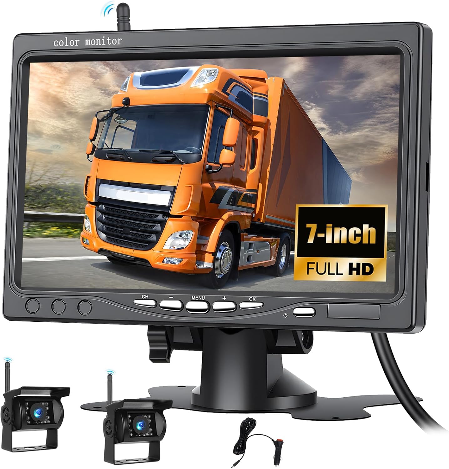 Wireless Vehicle Backup Camera System,7 Inch Reverse Camera Monitor for 2 Backup Cameras with IP69 Waterproof Night Vision Backup Camera Front Rear View Camera for Truck/RV/Van/SUV/Pickup