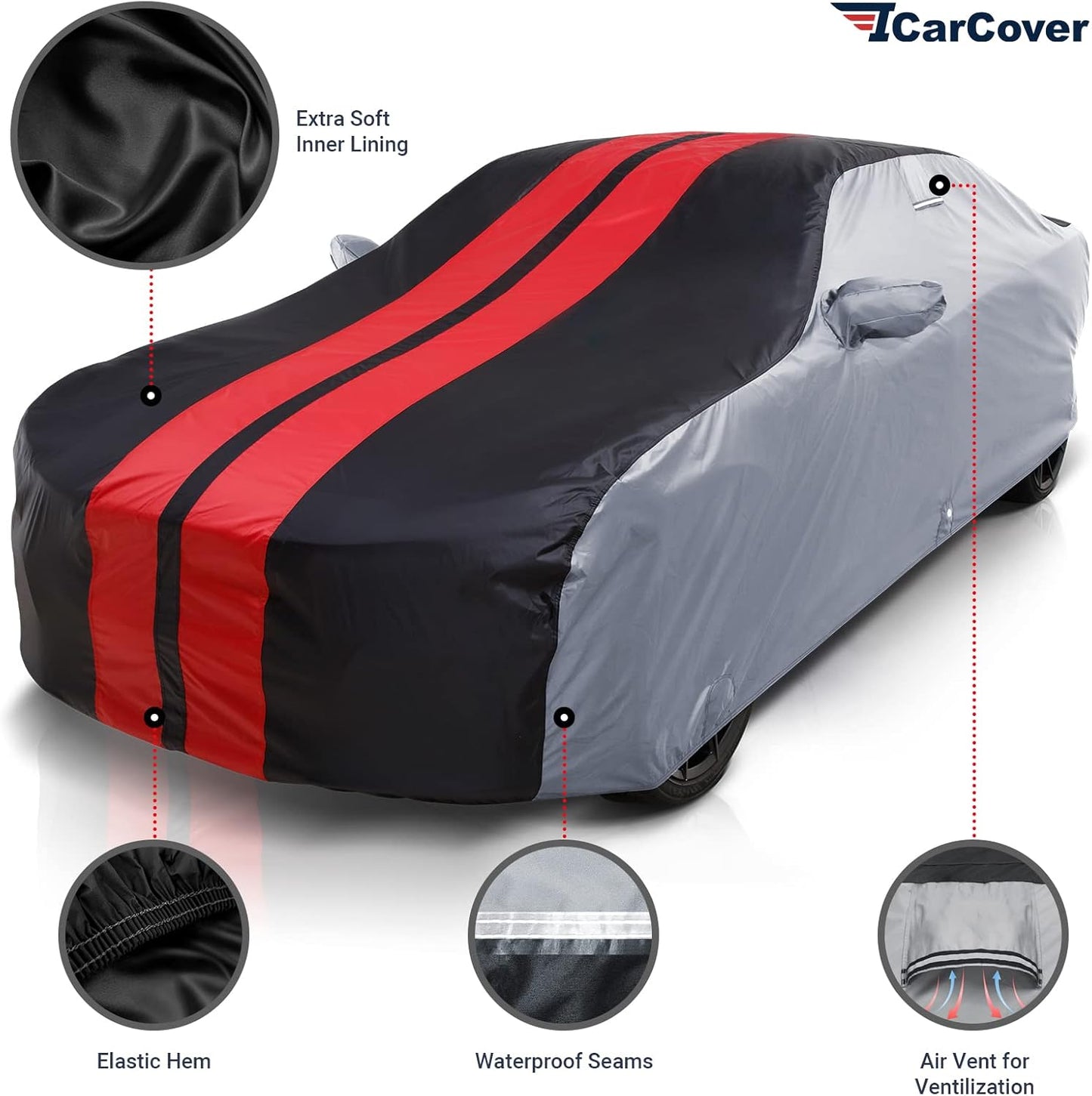 iCarCover Custom Car Cover Compatible with Camaro 2010-2023, Waterproof All Weather Rain Snow UV Sun Protector Full Exterior Indoor Outdoor Car Covers, Tribe (Gray/Black)