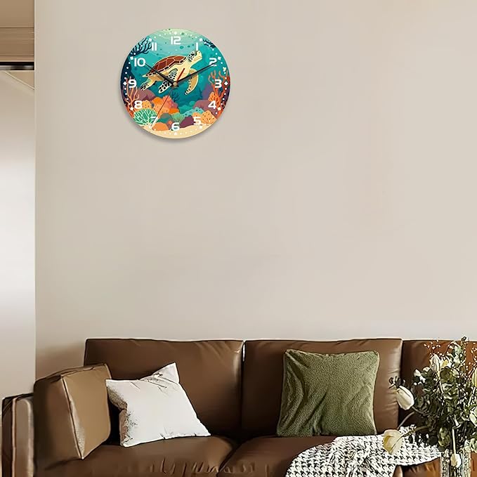 Wall Clocks Battery Operated,Sea Turtle Clock for Living Room,Decorative Wall Clock for Living Room, Bedroom, Bathroom and Kitchen,10 Inch