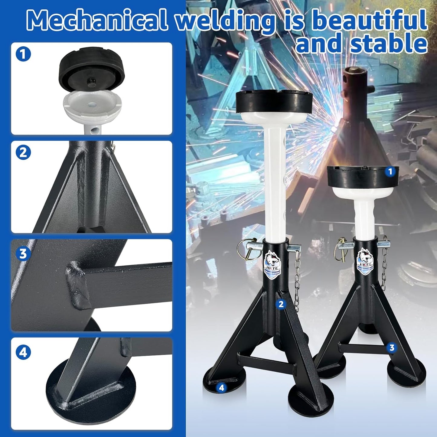 HKTE 4 Ton Heavy Duty Jack Stands, Low Profile, Security Locking Pins, 8,000 lbs Capacity, 2pack