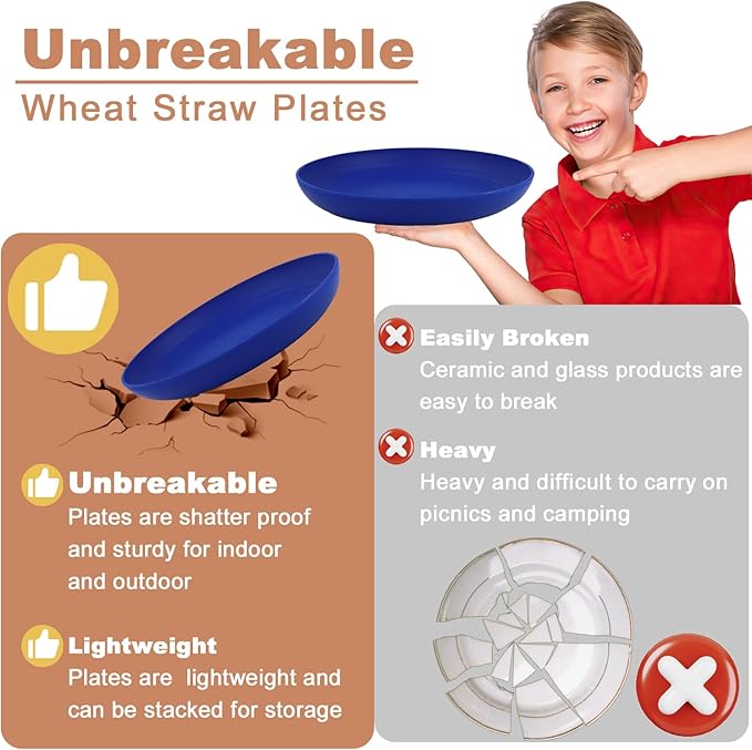 Wheat Straw Plates 10 Inch Dinner Plates Set of 8, Lightweight and Unbreakable Plates, Microwave and Dishwasher Safe Deep Plates for Dinner, Kitchen, Outdoor - Modernist Series