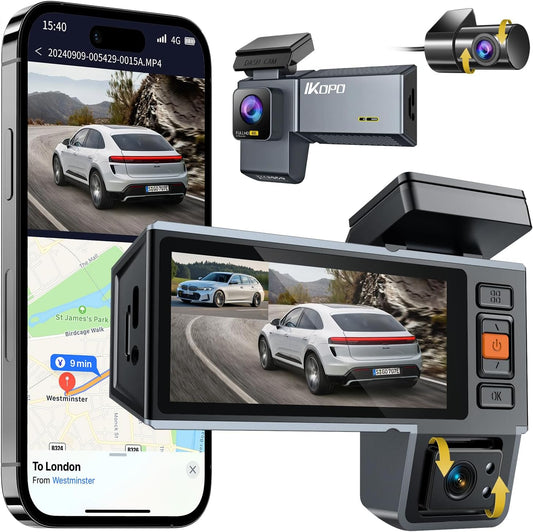 4K Dash Cam Front and Rear and Inside, UHD 2160P Night Vision 3 Channel Dash Camera for Cars, 3.16'' IPS Screen Dual Dashcam with Speed Recording, App Control,24H Parking Mode,G-Sensor